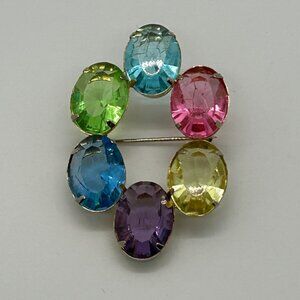 Vintage Rainbow Acrylic Brooch Multi-Color Harlequin Cluster Tutti-Fruti READ